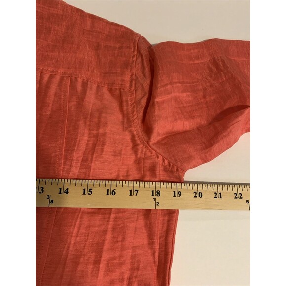 CHICOS Size 0 Womens Small S Linen Blend Top Ruffle Trim Jacket Coral Crinkle - Picture 6 of 7